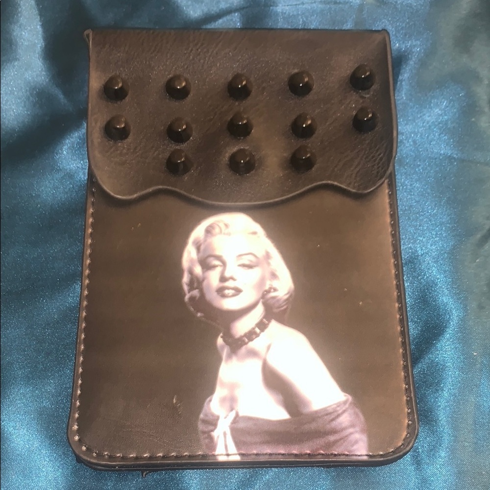 NWOT MARILYN MONROES Black Leather Phone Holster with Studded Flap